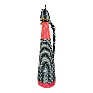 Vintage 1960's French Scoubidou Woven Plastic Wicker Handled Wrapped Wine Bottle